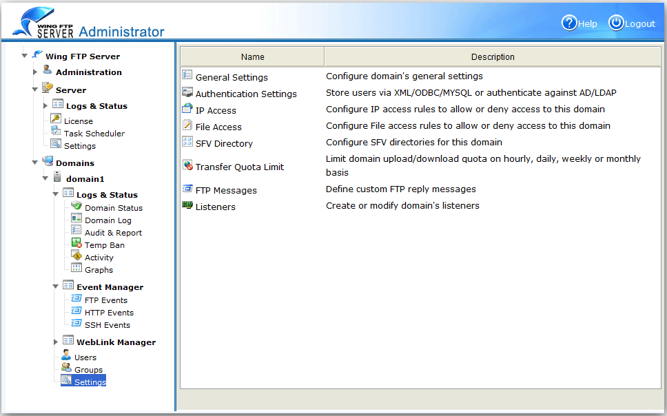 Wing FTP Server UI